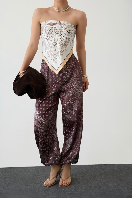 Brown Paisley Balloon Satin Pants