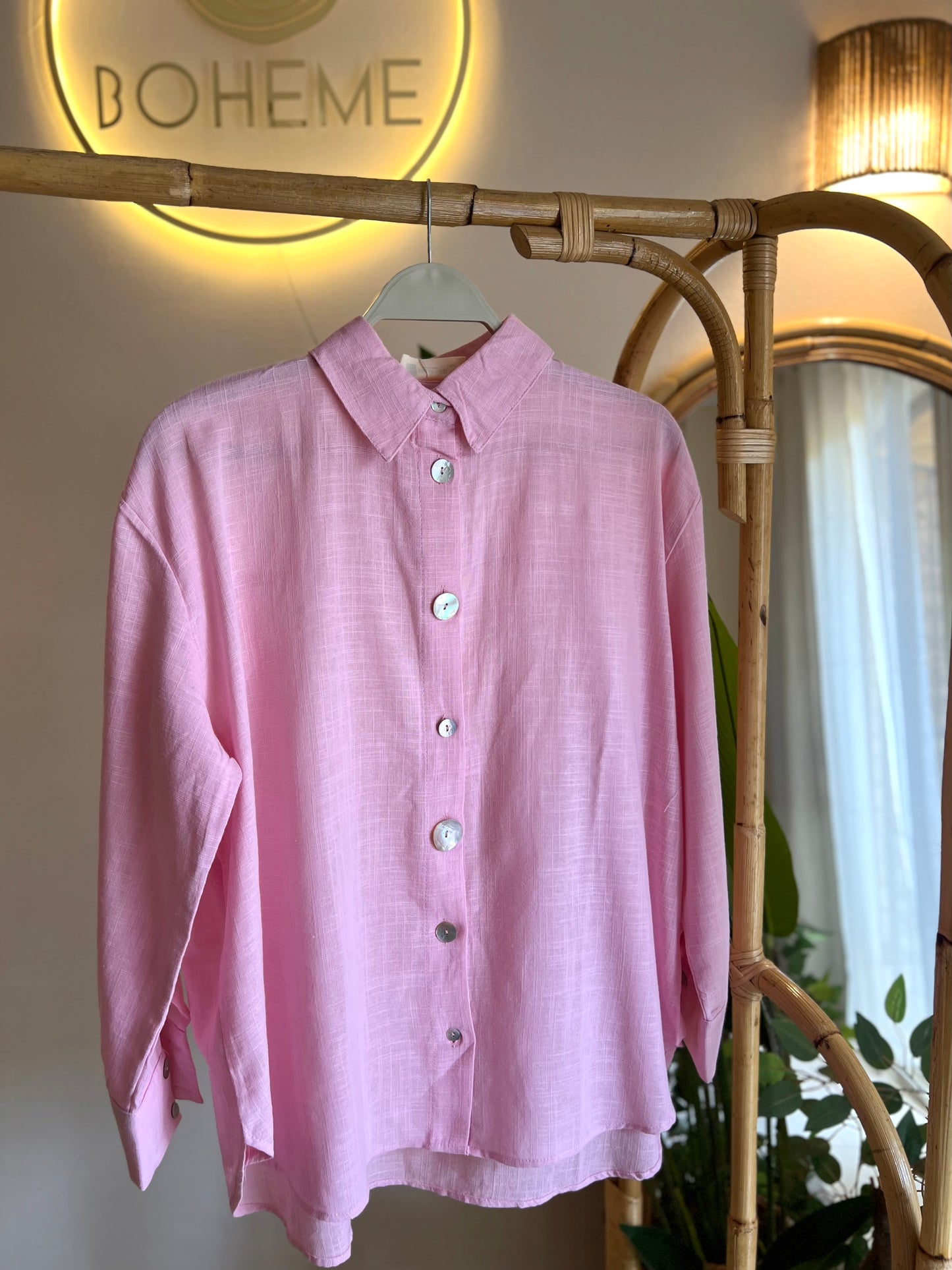 Pink Linen Shell Buttons Shirt