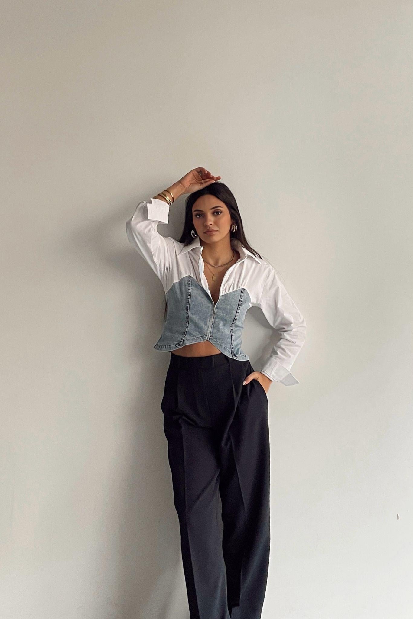 Denim Corset X White Shirt