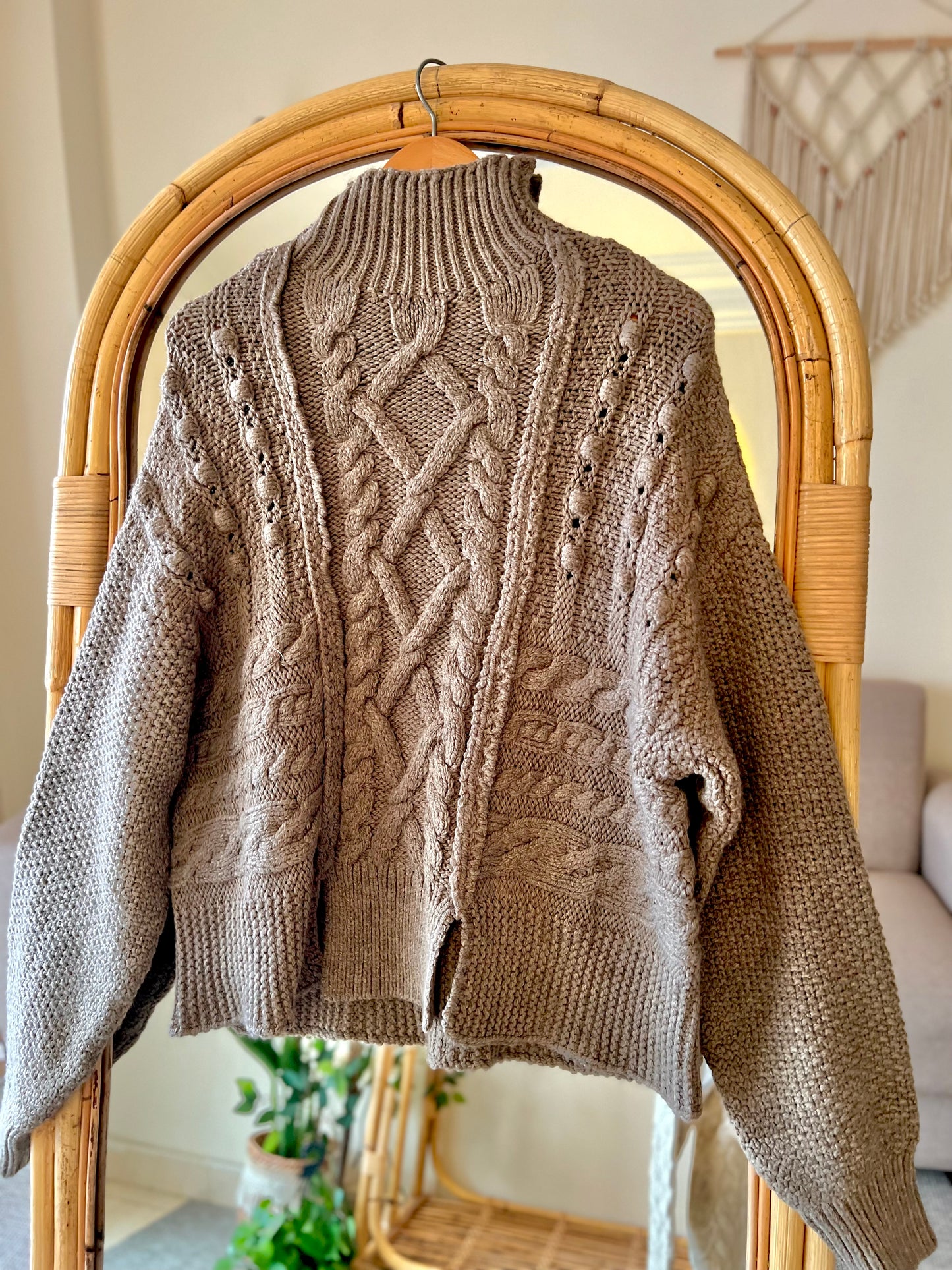 Griege Braided High Neck Pullover With Slits