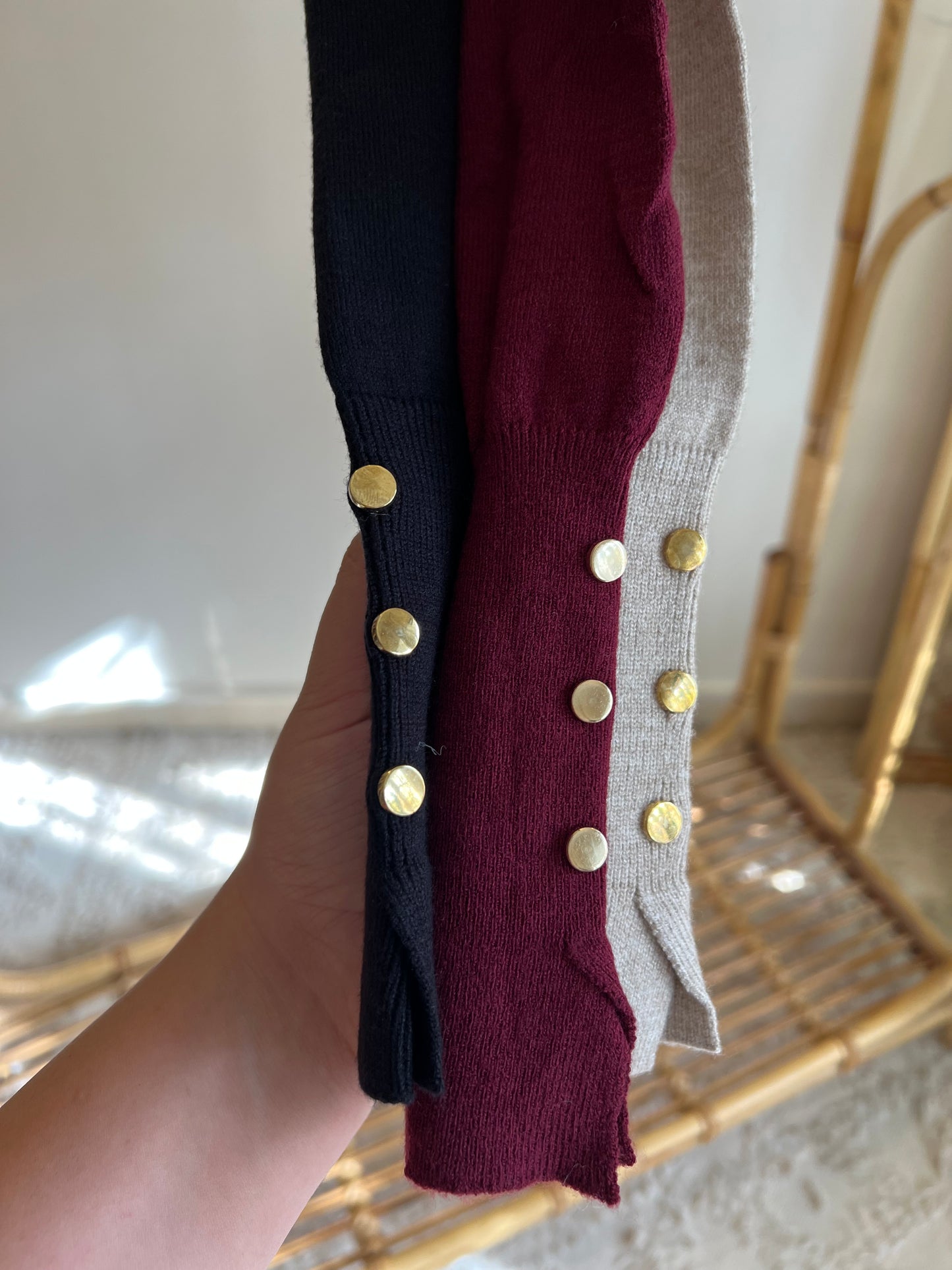 Beige Basic Triko Top With Golden Buttons