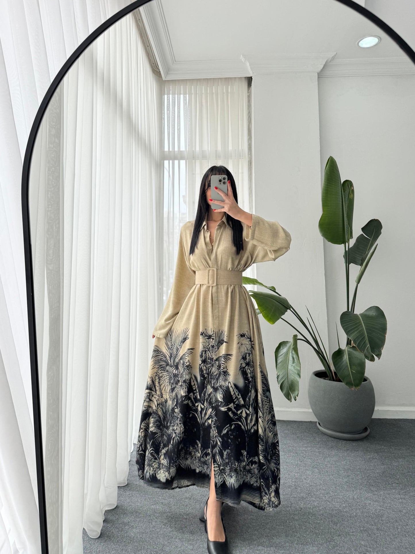 Beige X Brown Belted Shirt Dress