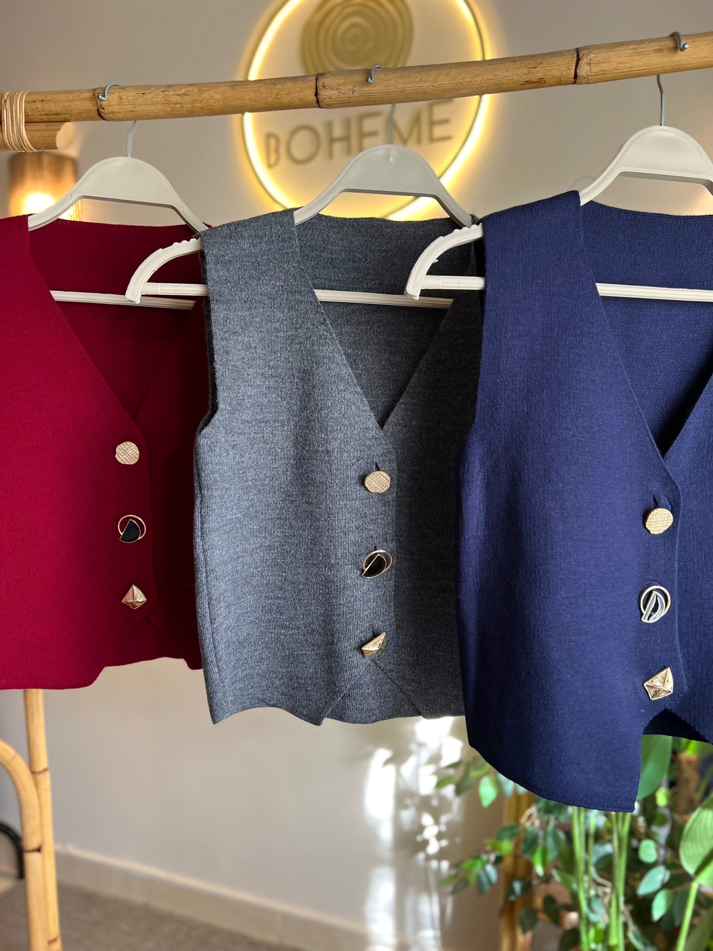 Burgundy Vest With Golden Buttons
