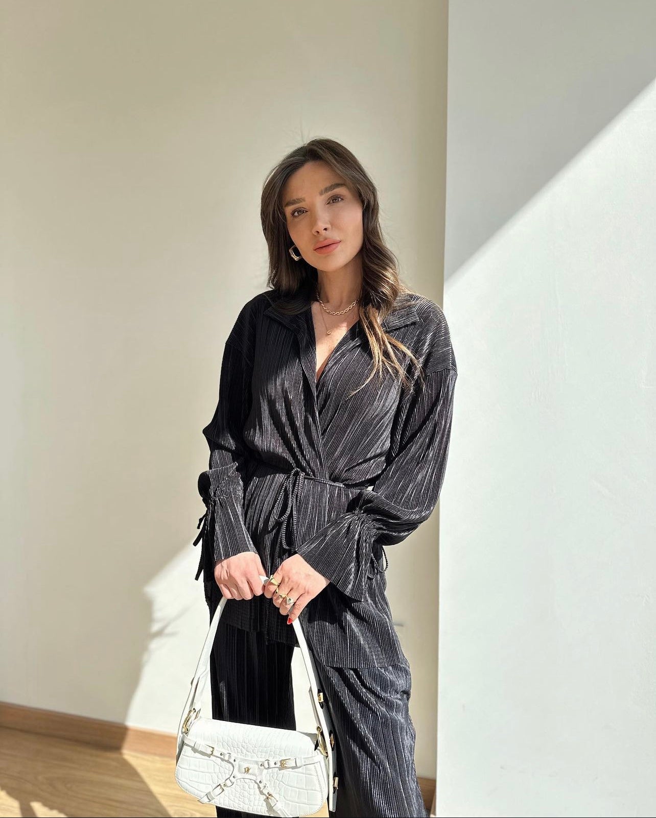 Black Pleated Kimono Set