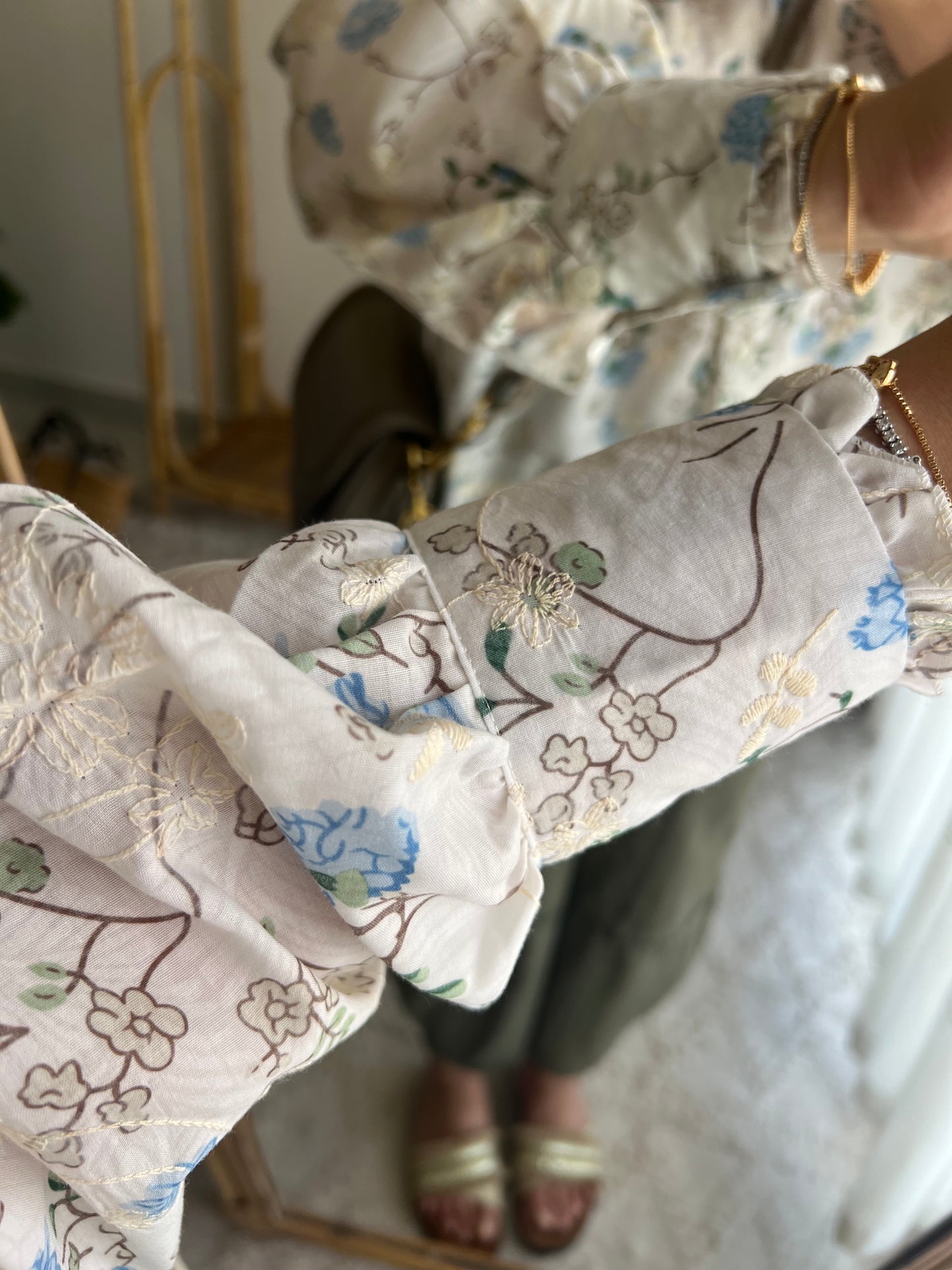 Blue Embroidered Floral Blouse