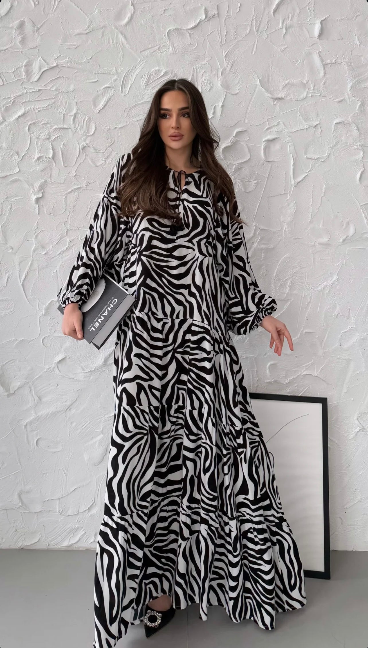 Zebra Cotton Dress With Tassels