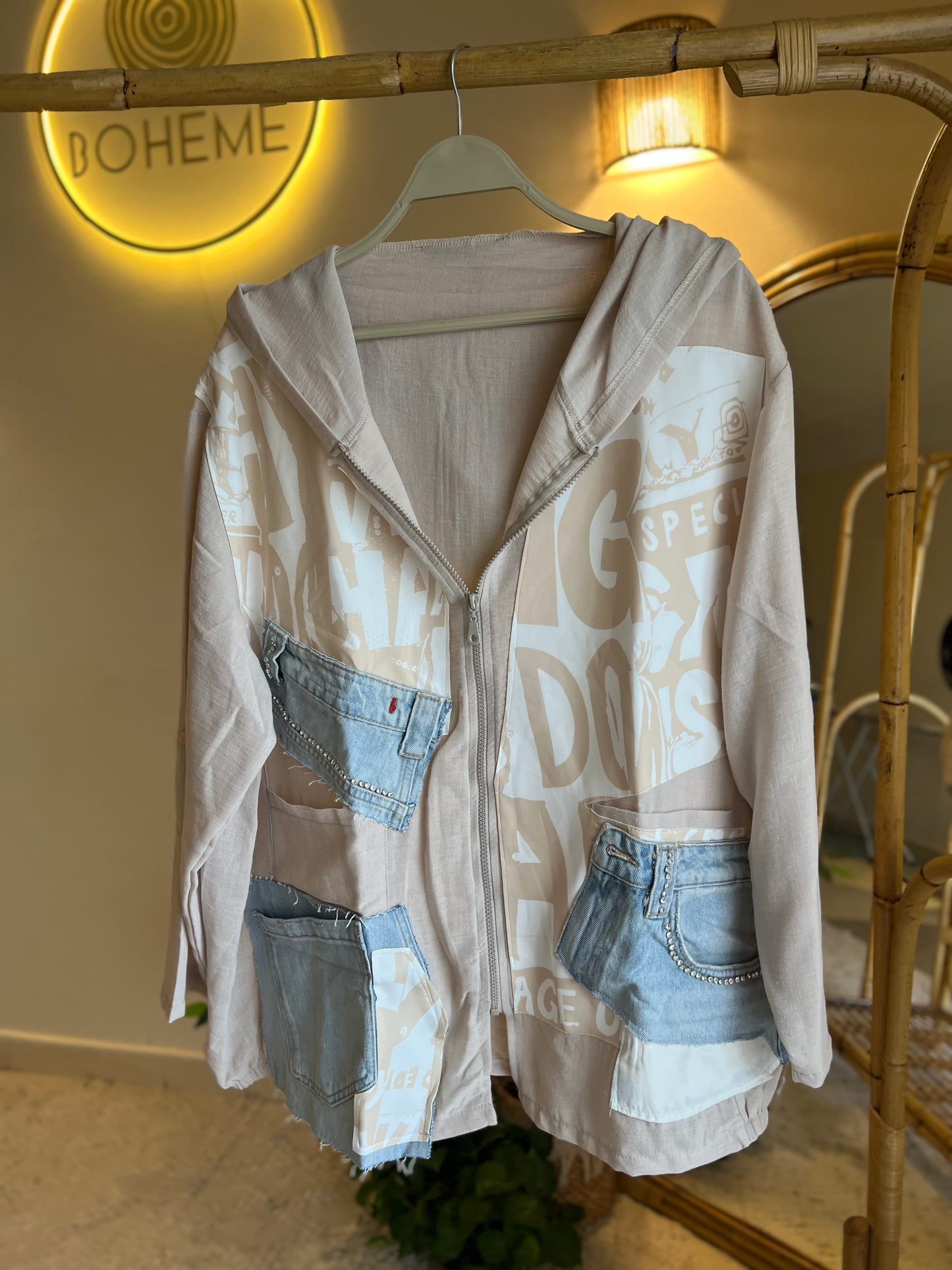 The Patchwork Linen X Denim Embroidered Jacket