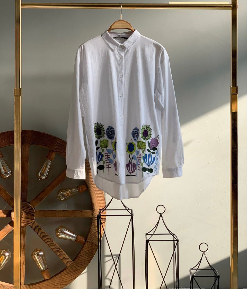 Embroidered Floral White Shirt