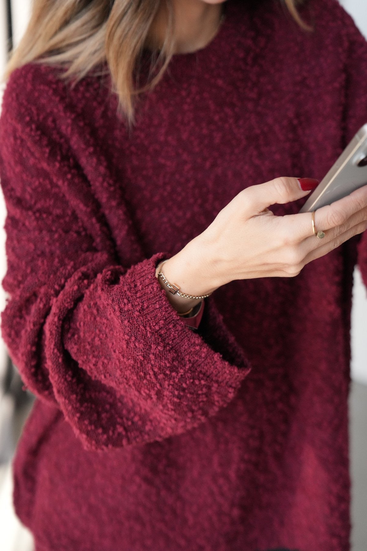 Burgundy Round Neck Stitch Pullover