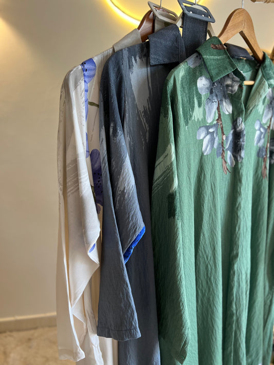 Olive X Blue Floral Belted Shirt Dress