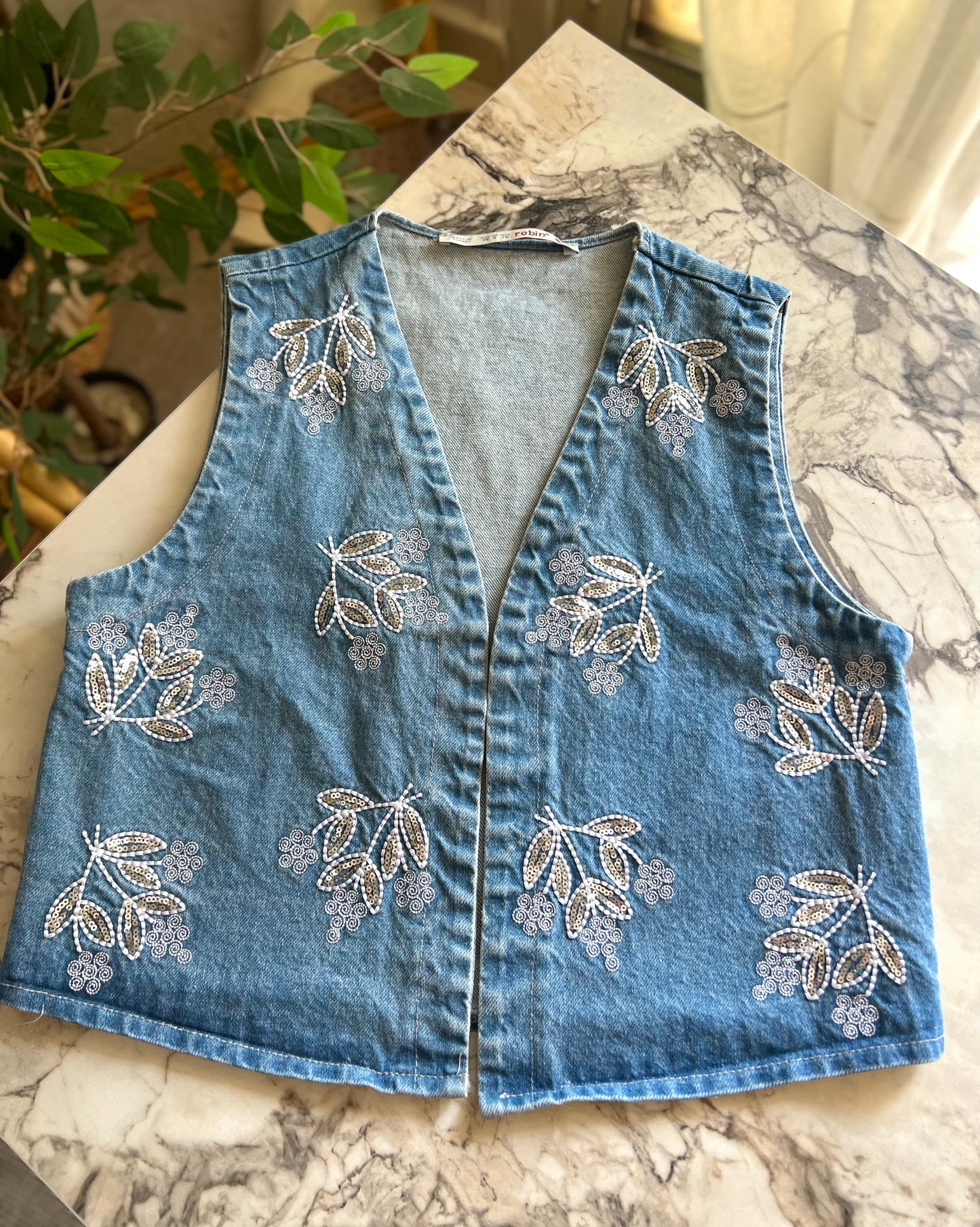 Blue Jeans Leaves Embroidered Vest
