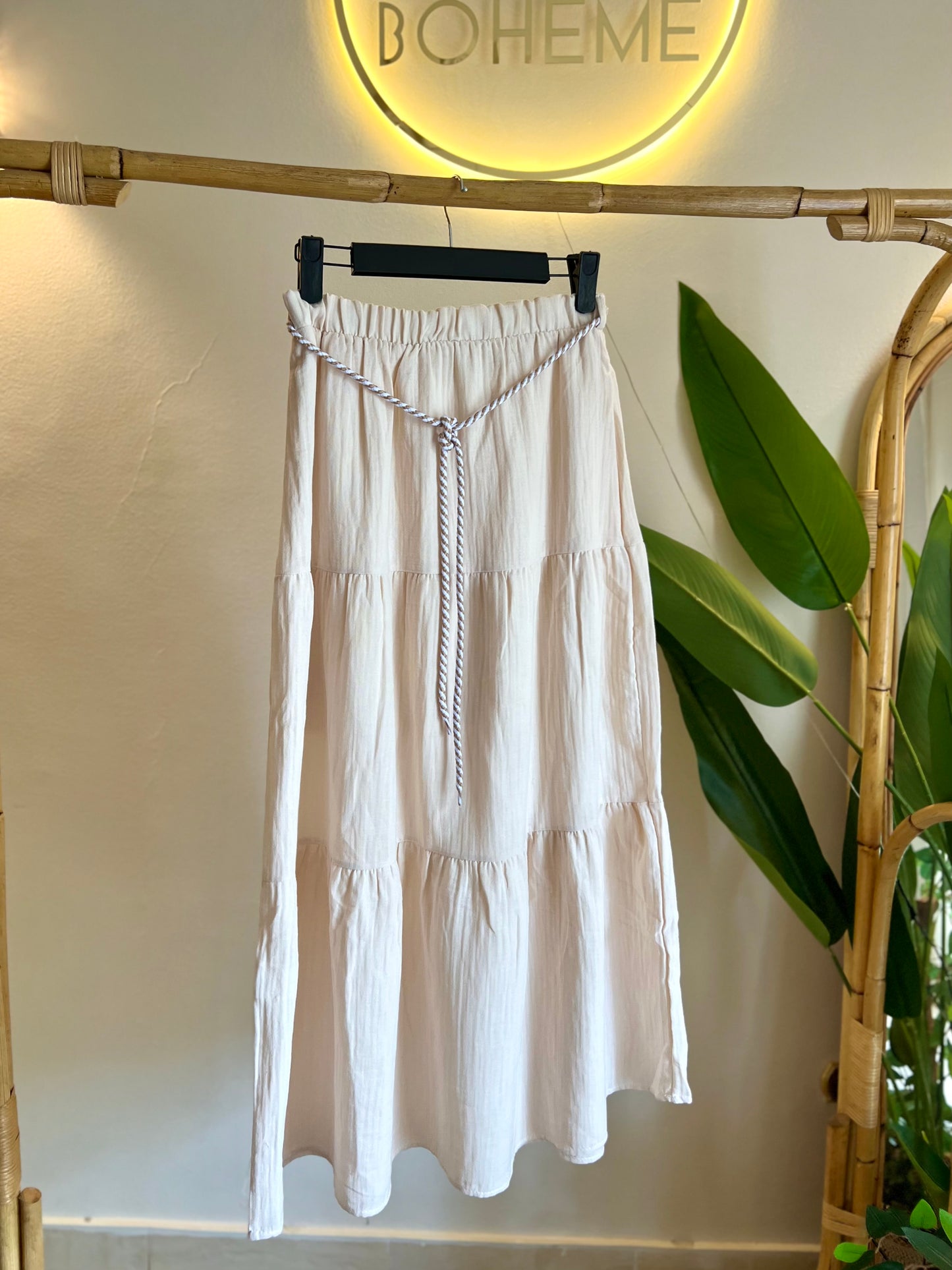Beige Cotton Belted Skirt
