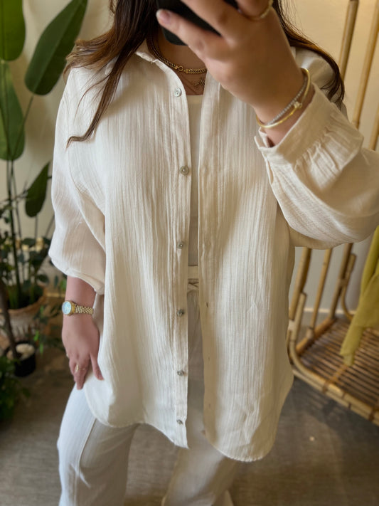 Beige Muslin Cotton Oversized Shirt