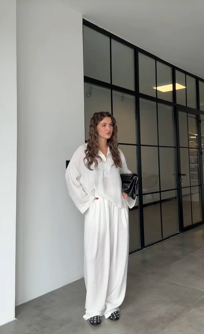 Premium White Elastic Waist Palazzo Pants