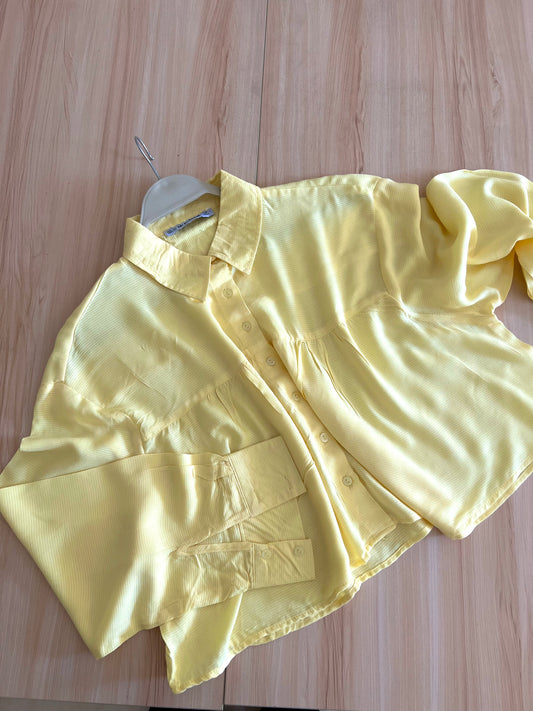 Butter Yellow Cotton Cropped Shirt