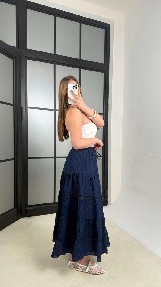 Navy Stripy Flowy Skirt