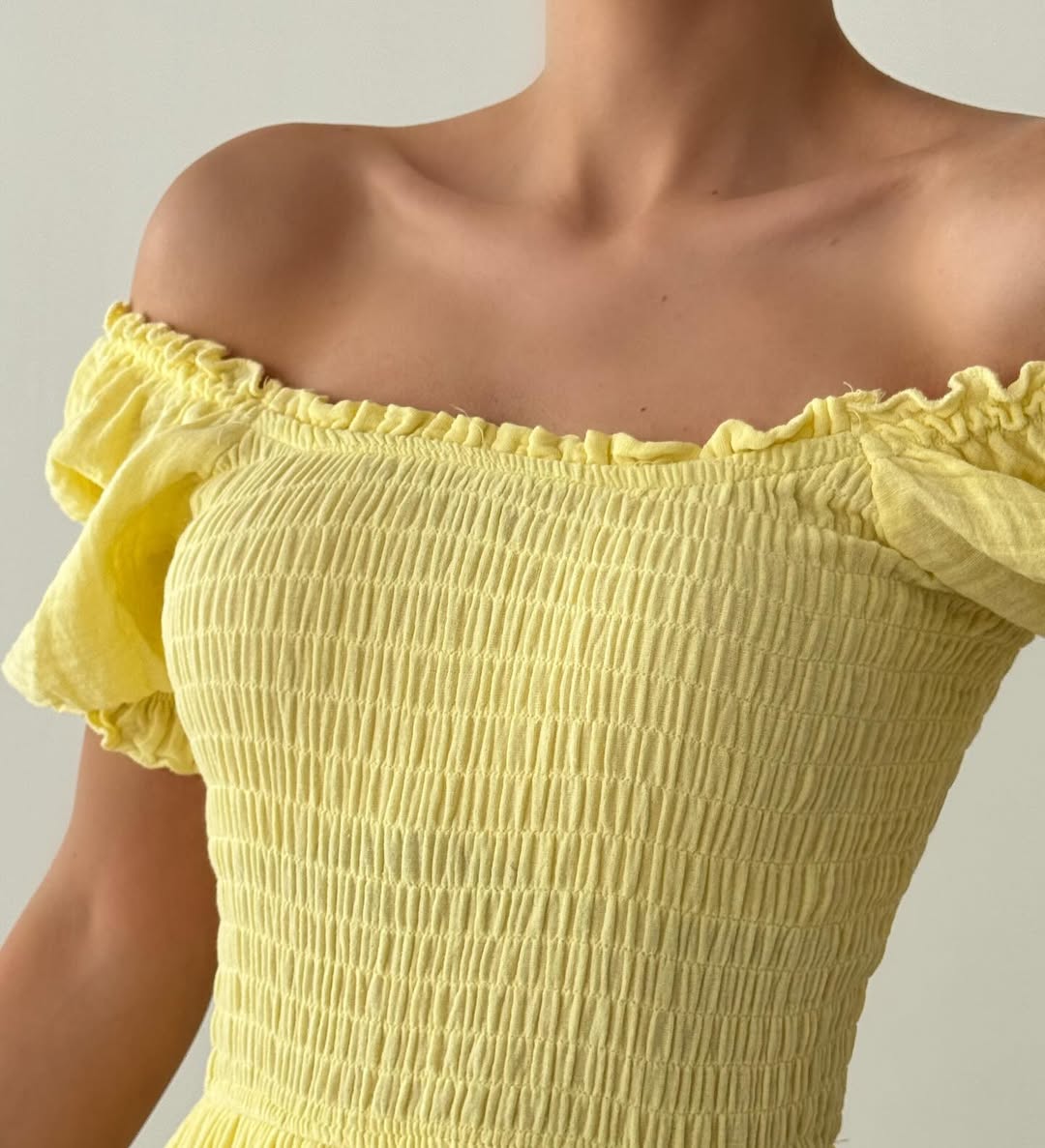 Yellow Puff Off-Shoulder Sleeves Dress
