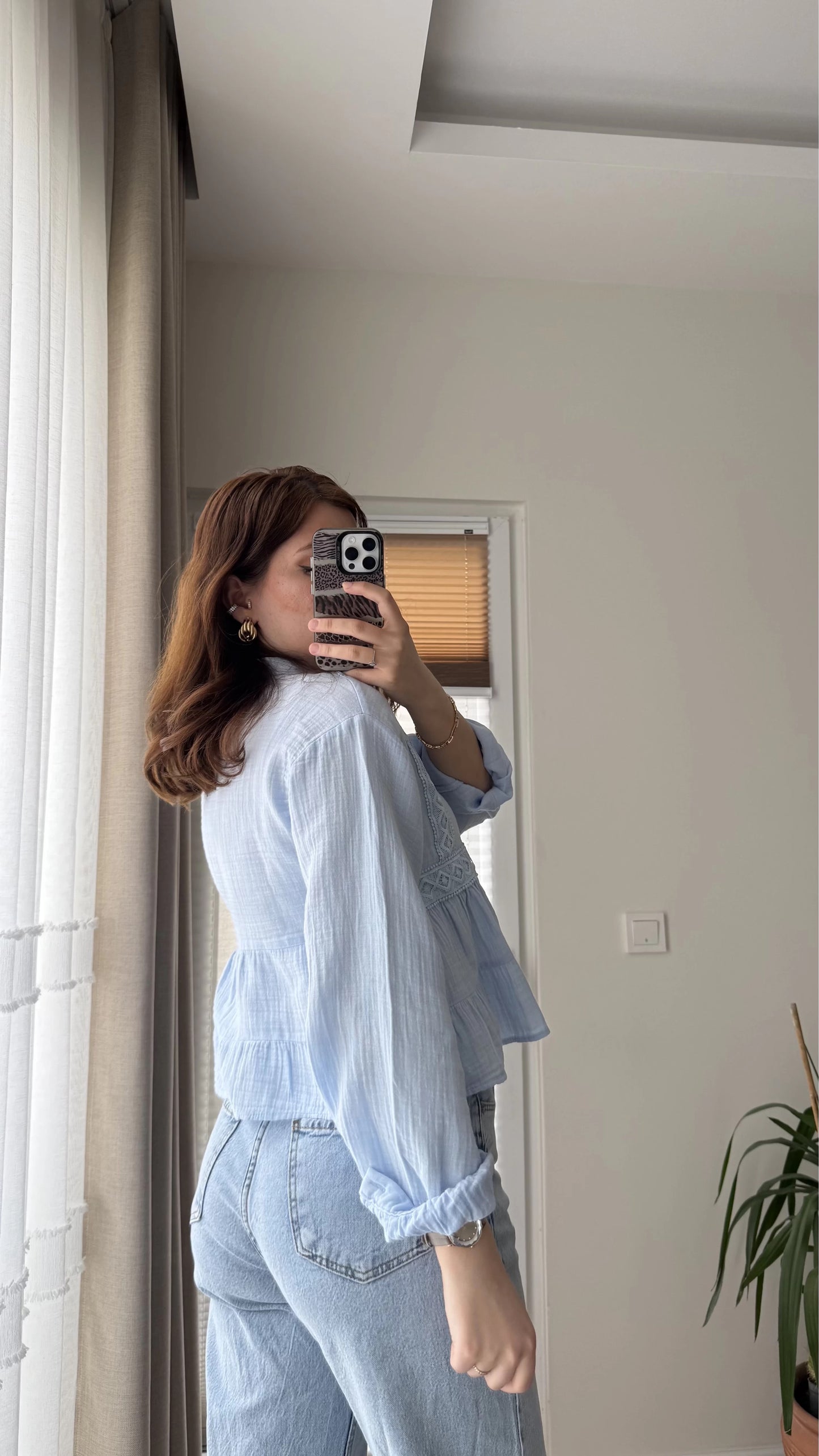Blue Dantel Cotton Blouse