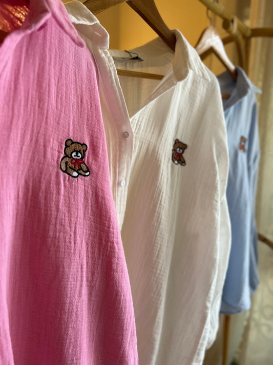 The Pink Bear Oversized Cotton Shirt