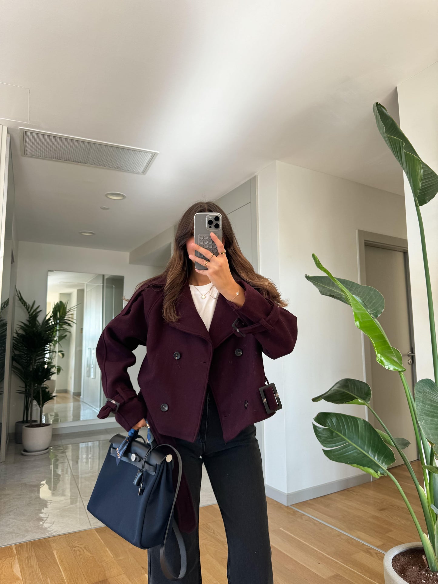 Burgundy Wool Belted Coat