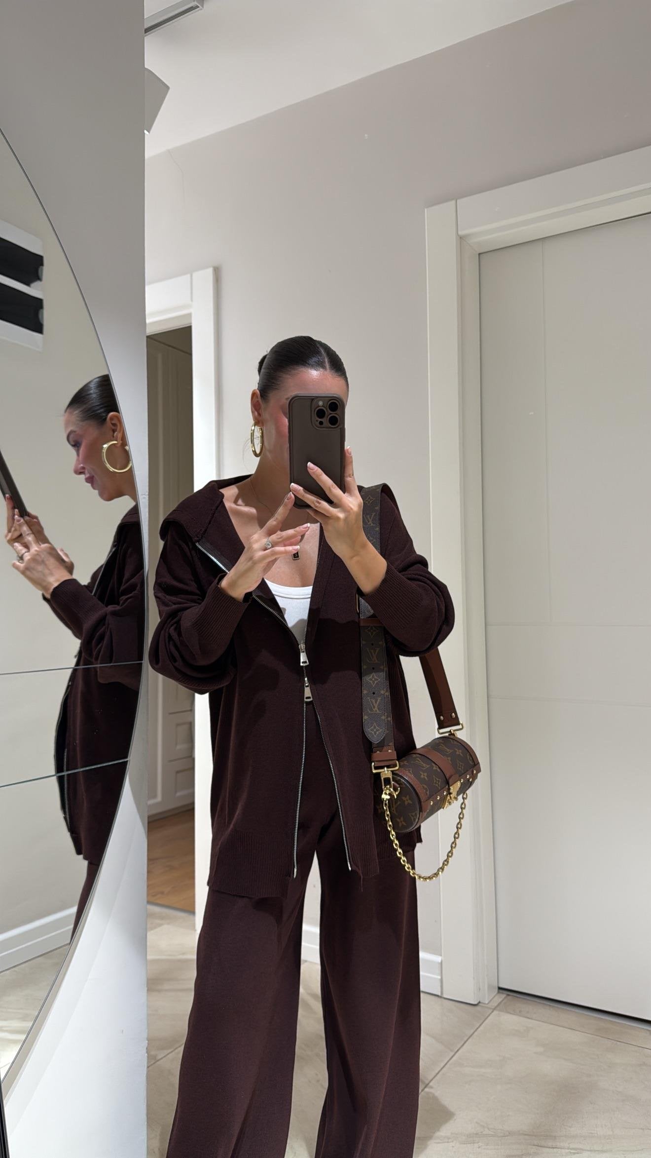 Brown Triko Double Zip-Up Hoodie Set