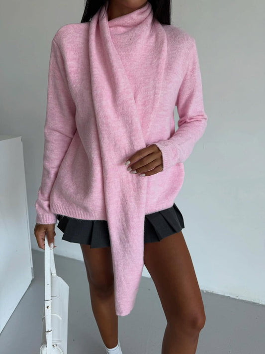 Baby Pink Triko Pullover With Scarf
