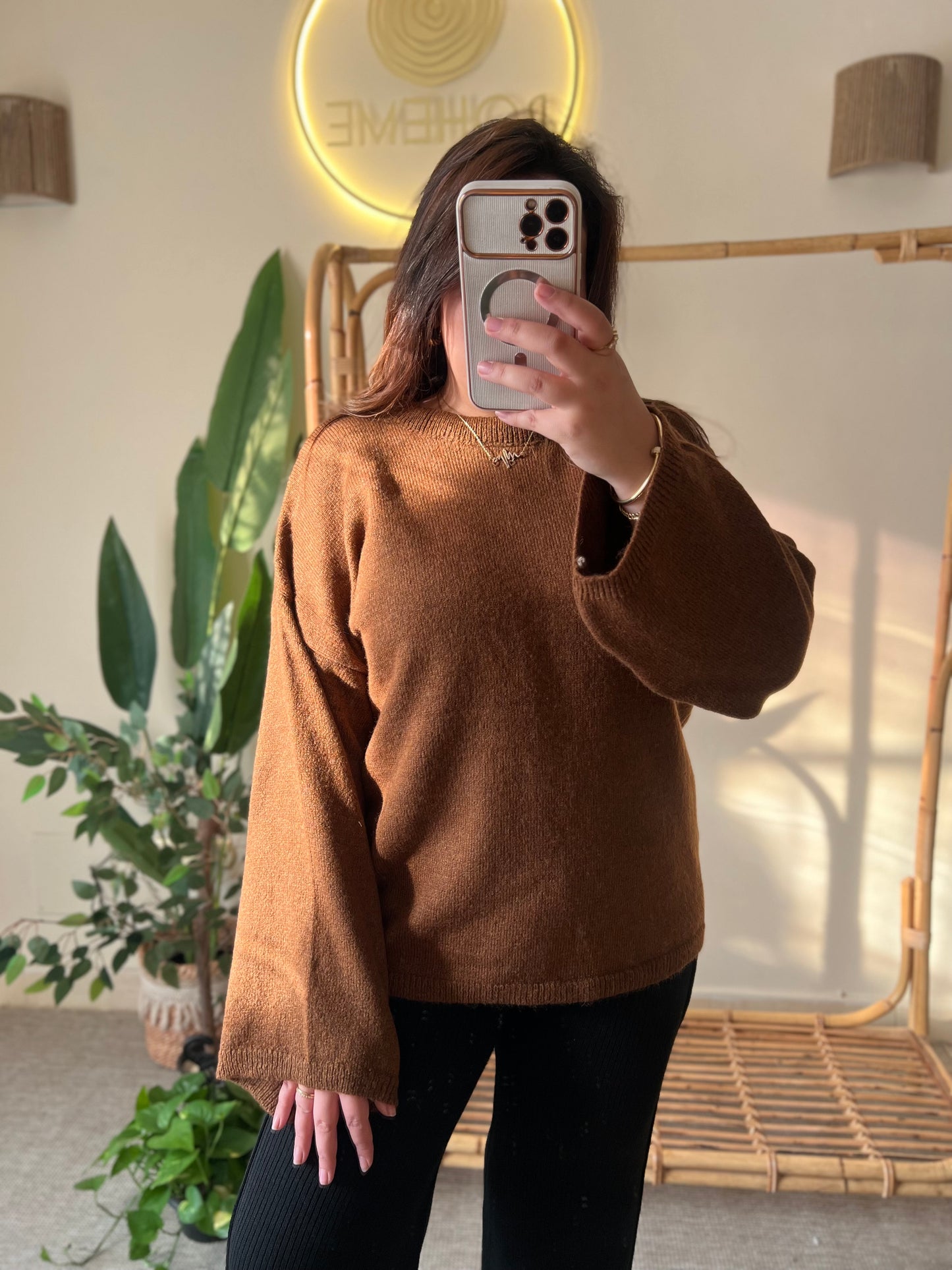 Brown Round Neck Pullover