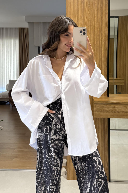 White Bell Sleeves Oversized Shirt