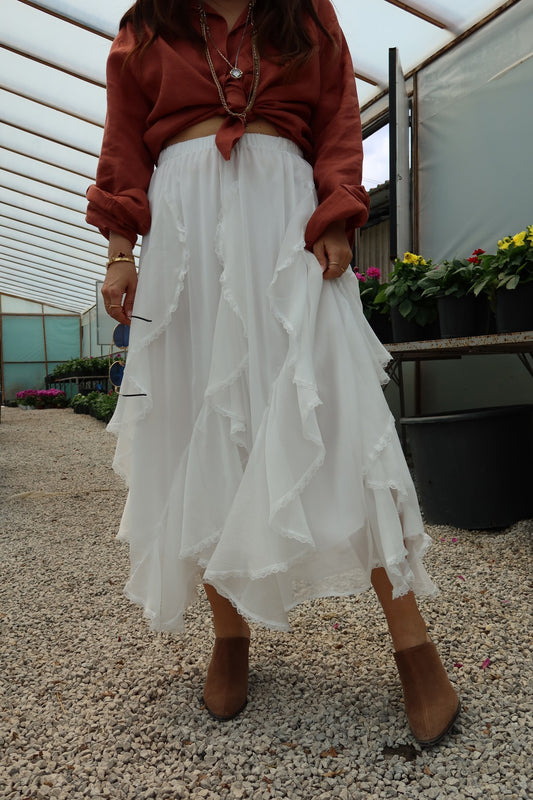 White Asymmetrical Ruffles Chiffon Skirt