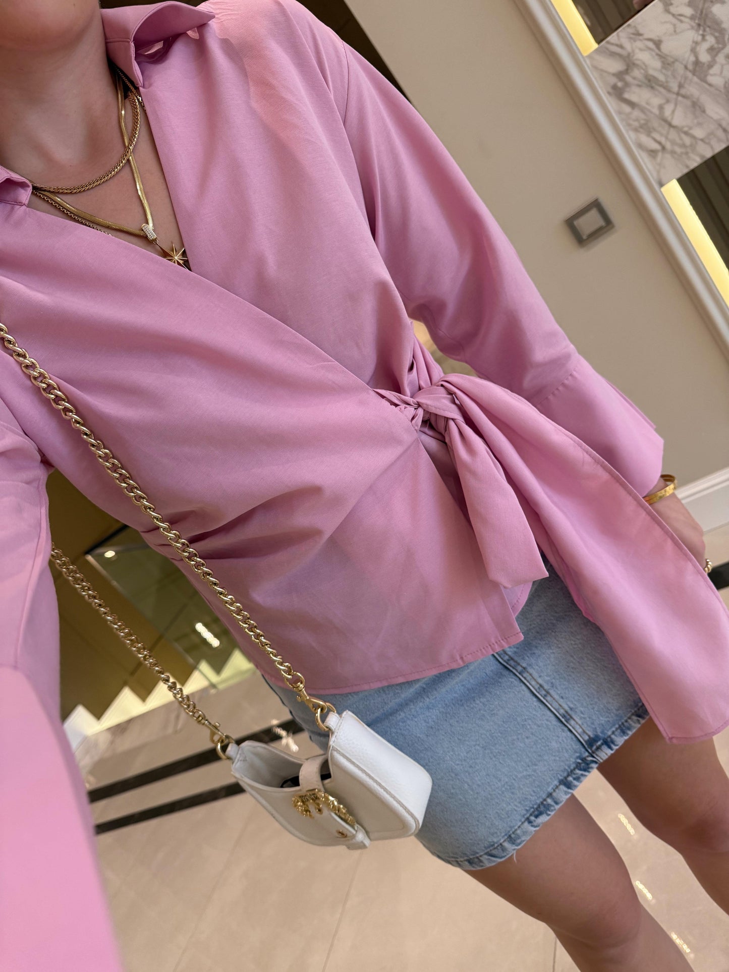 Pink Tie Shirt With Side Belt (Petite Size)