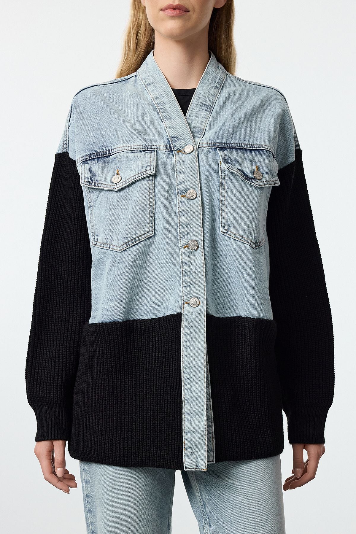 Denim X Triko Black Jacket With Pockets