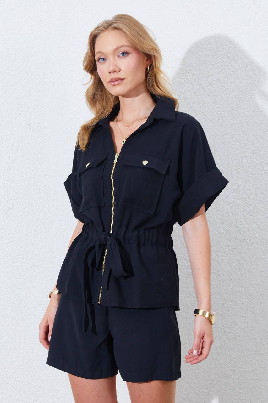 Black zipped Belted Top