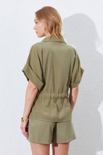 Olive zipped Belted Top