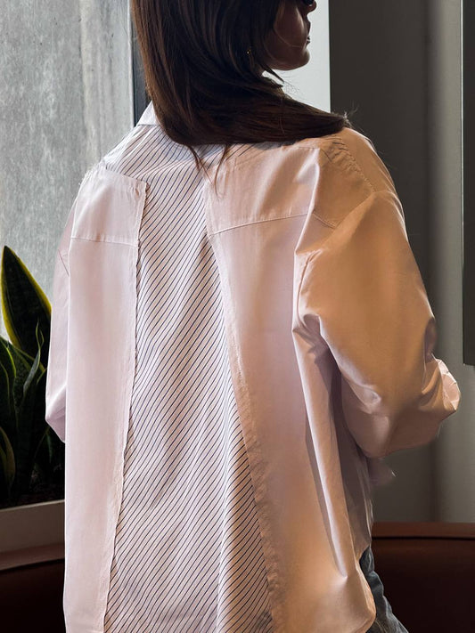 Striped White X Blue High Low Shirt