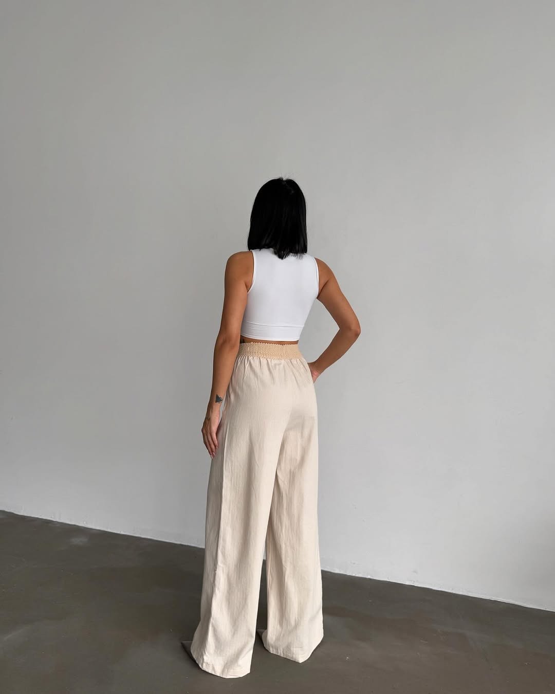 Linen Wide Leg Pants With Elastic Waist