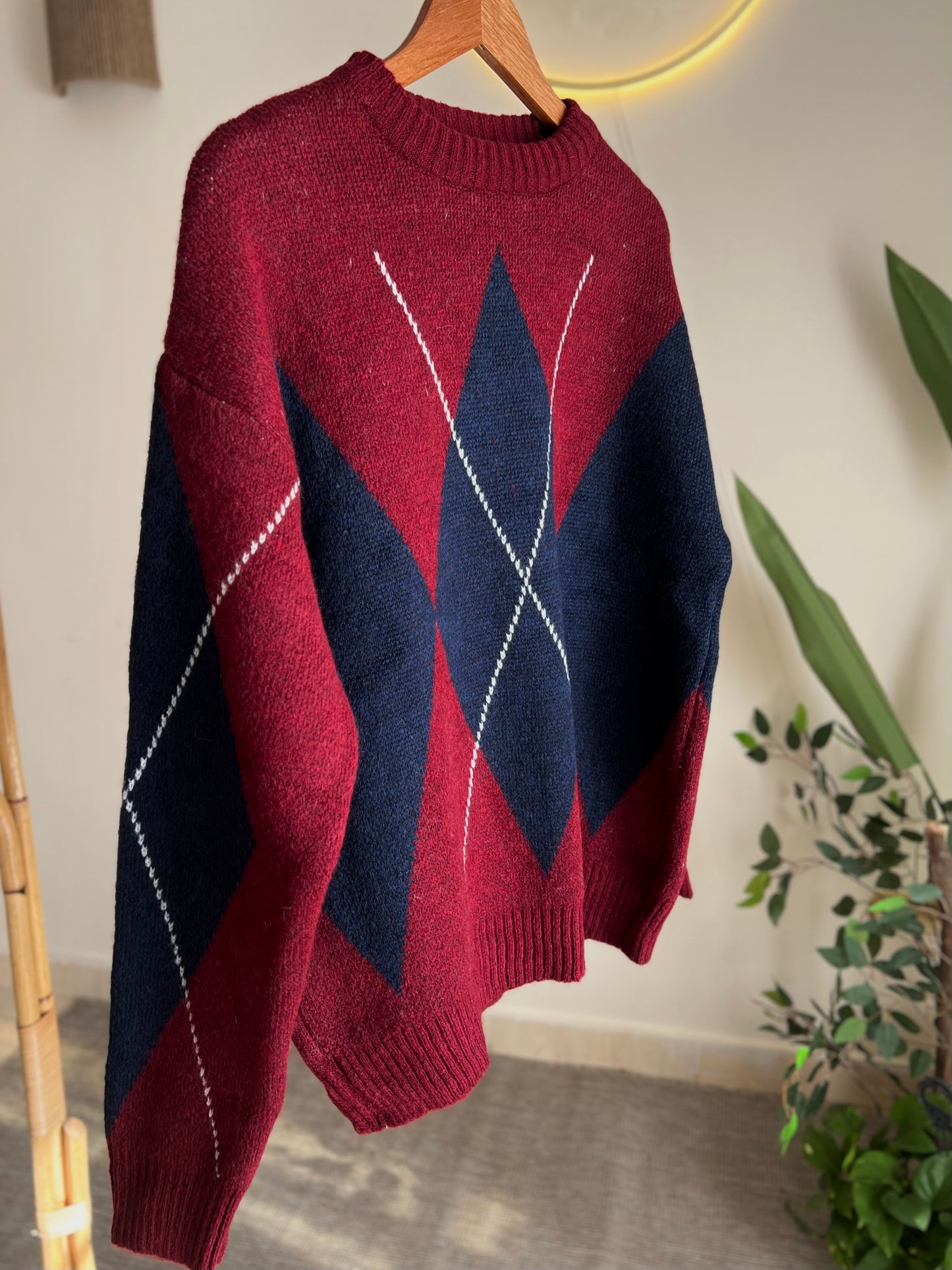 Burgundy X Navy Rhombus Pullover