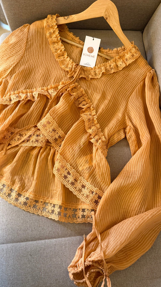 Ginger Orange Floral Dantel Blouse