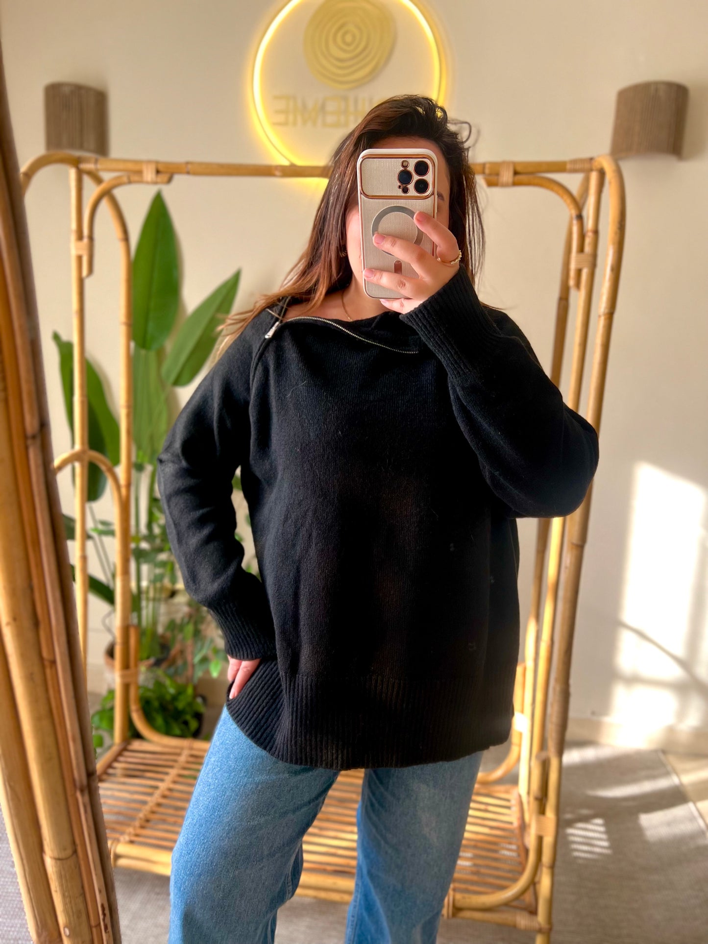 Black Quarter Zip Up Collar Pullover