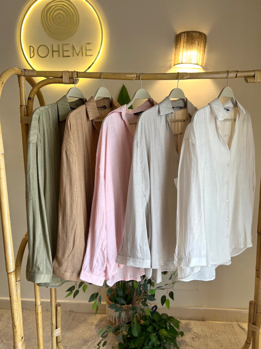 Pink Striped Oversized V Neck Shirt