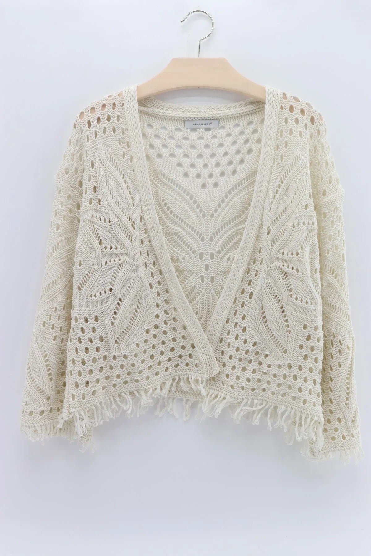 Off White Crochet Cardigan With Fringes