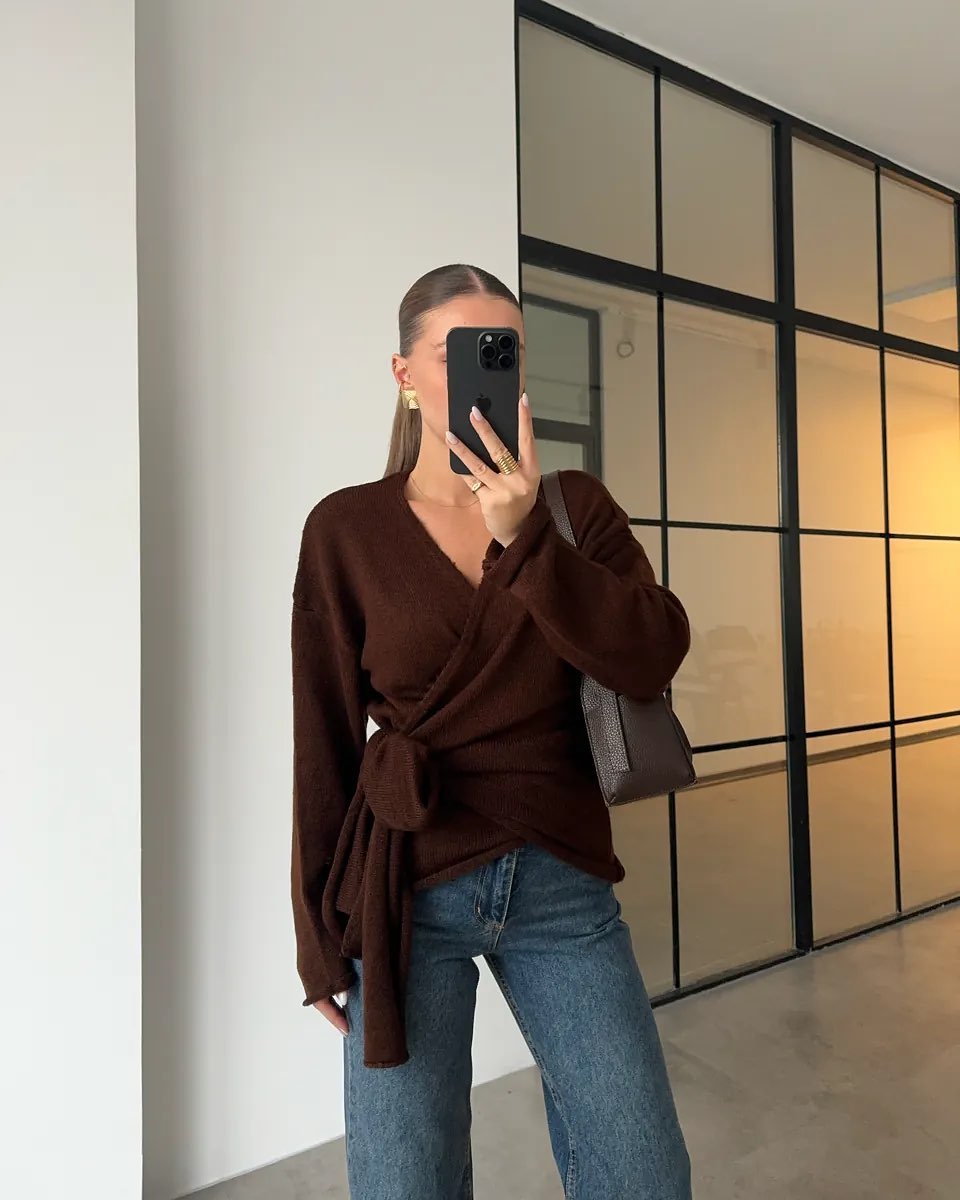 Brown Wrapped Triko Pullover