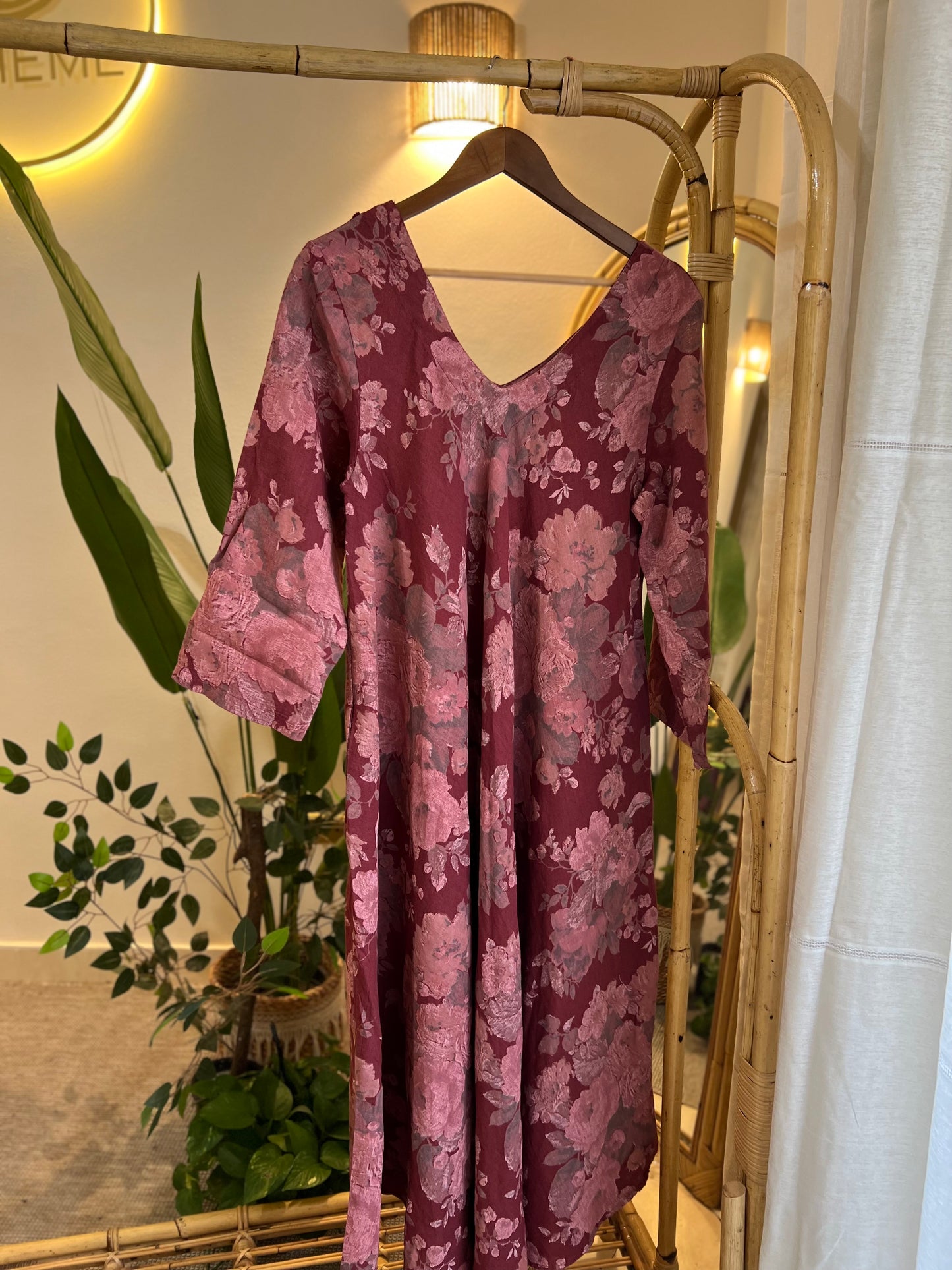 Italian Linen Burnt Orange Floral Dress