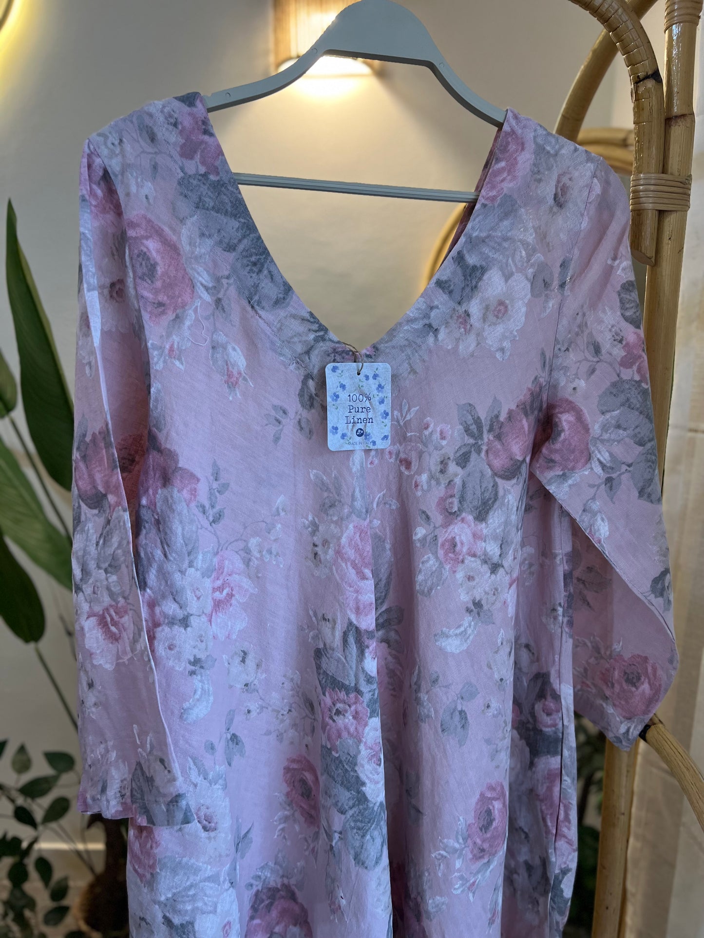 Italian Linen Pink Floral Dress