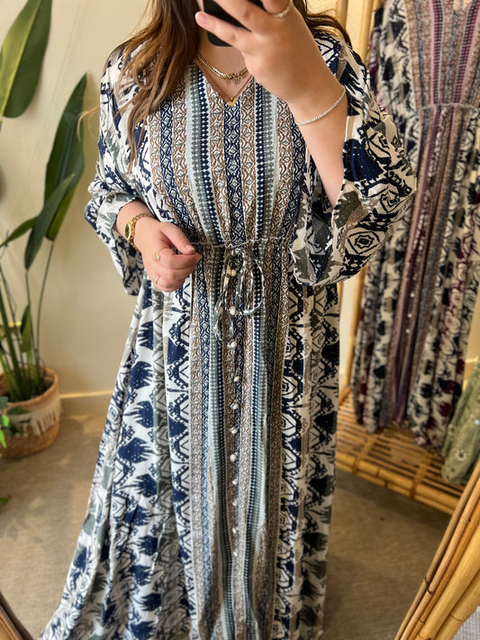 Navy X Green Ethnic Oversized Dress