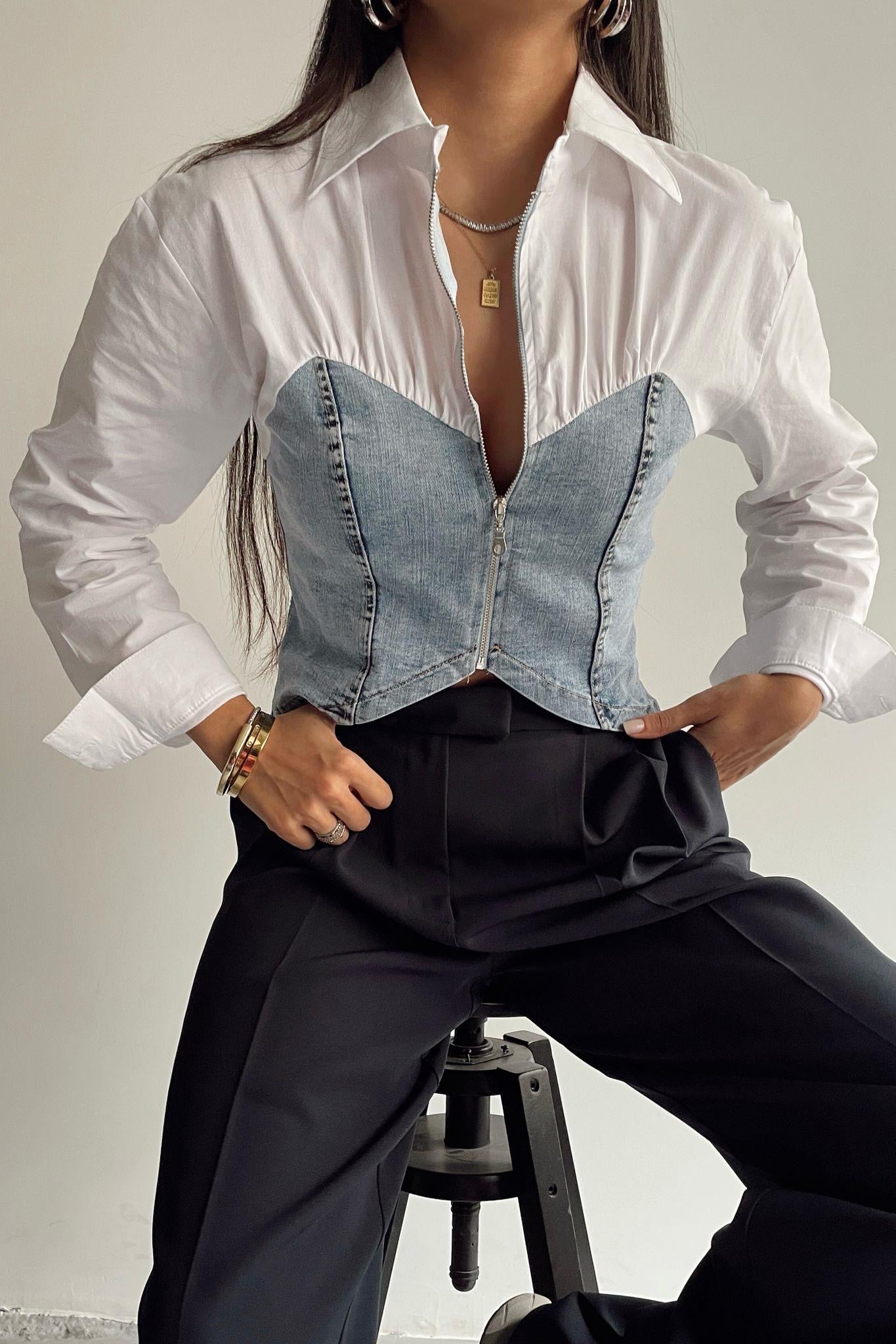 Denim Corset X White Shirt