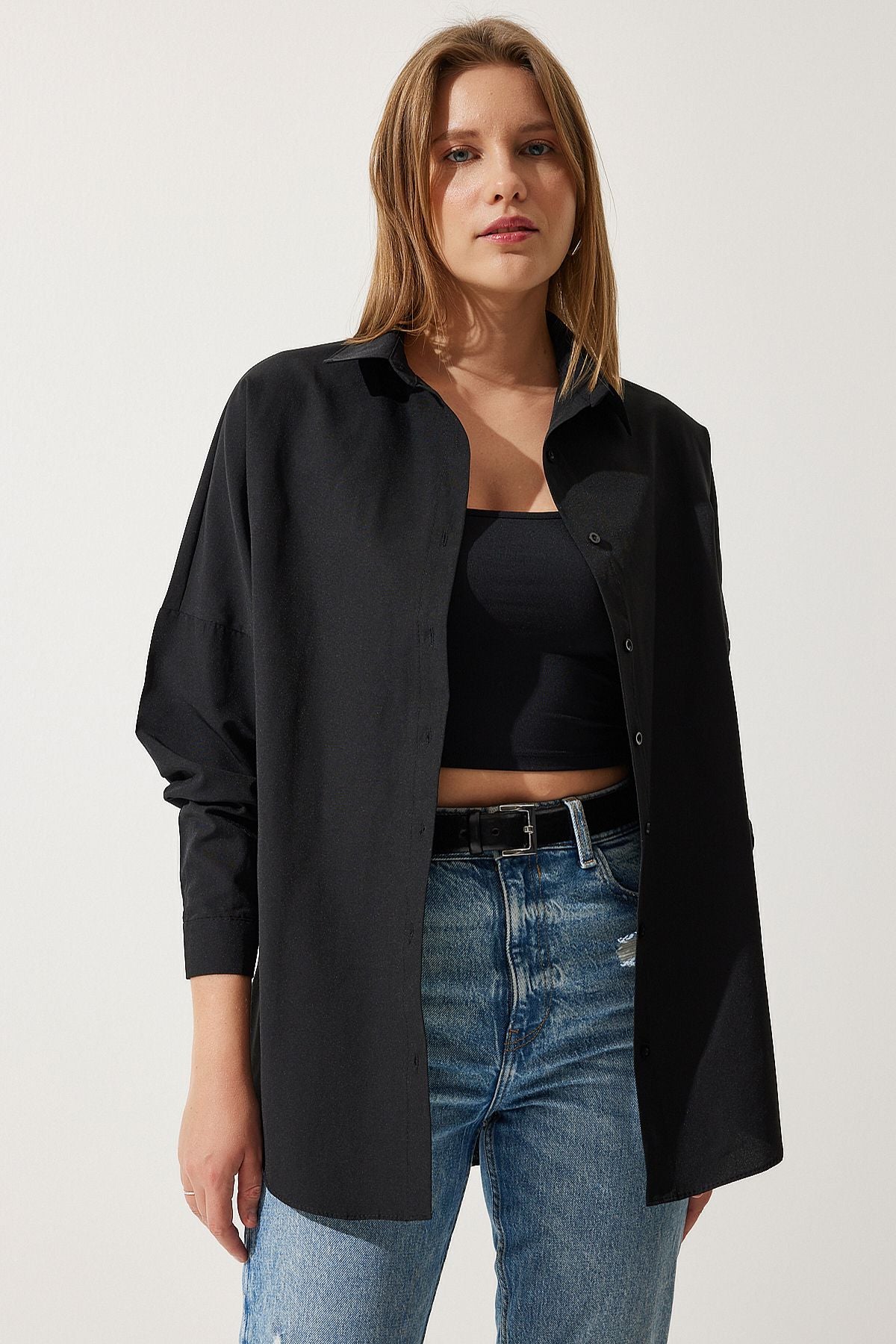 Basic Oversized Cotton Black Shirt