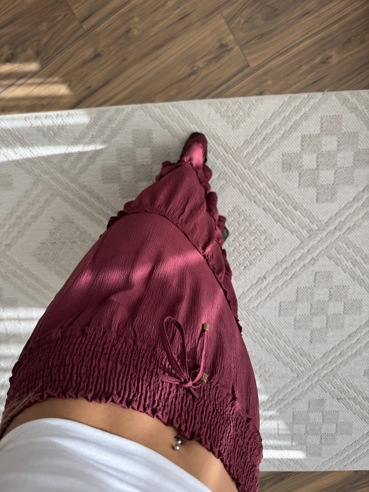 Burgundy Ruffled Elastic Waist Skirt