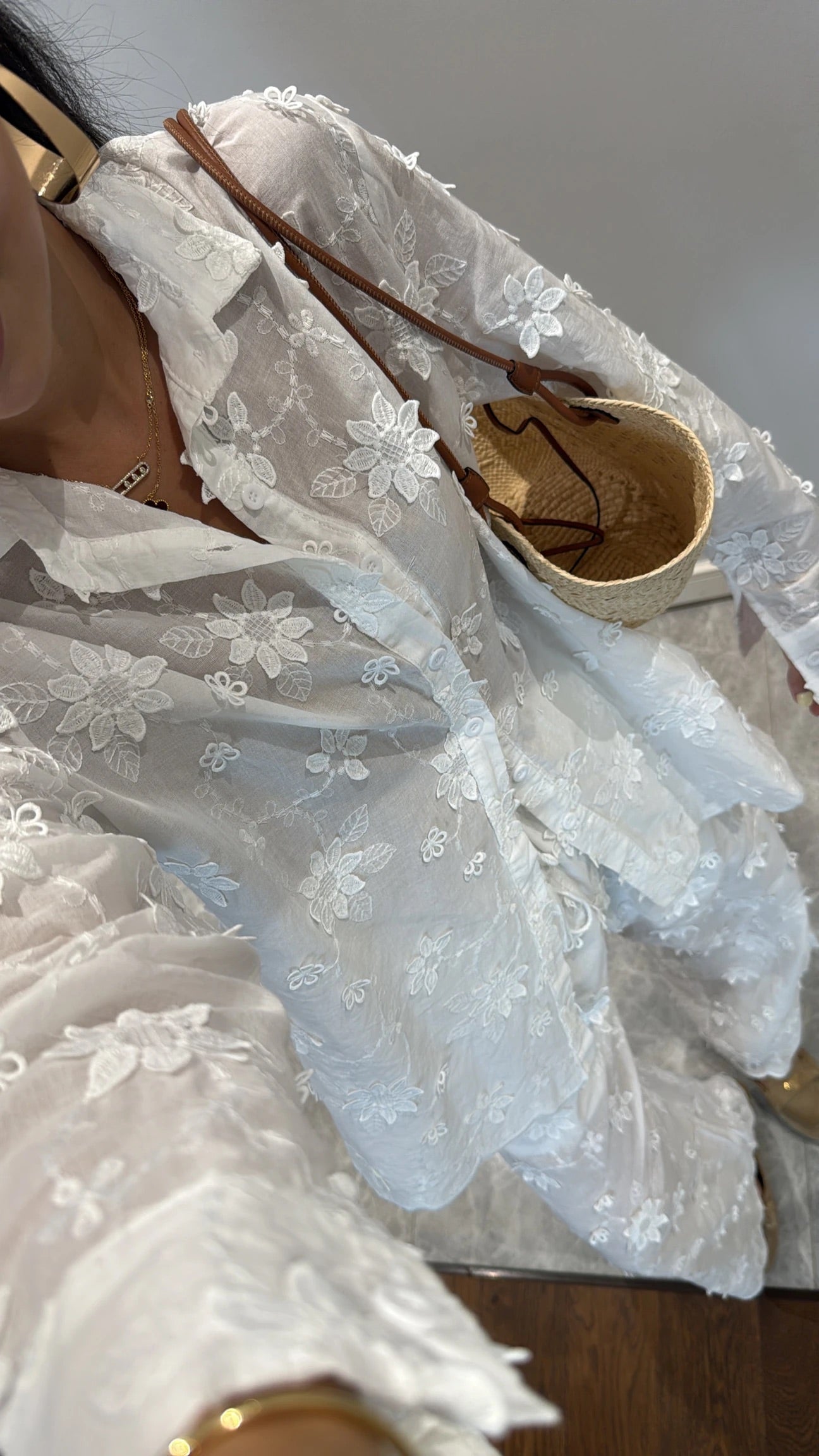 White Embroidered Floral Shirt & Pants Set