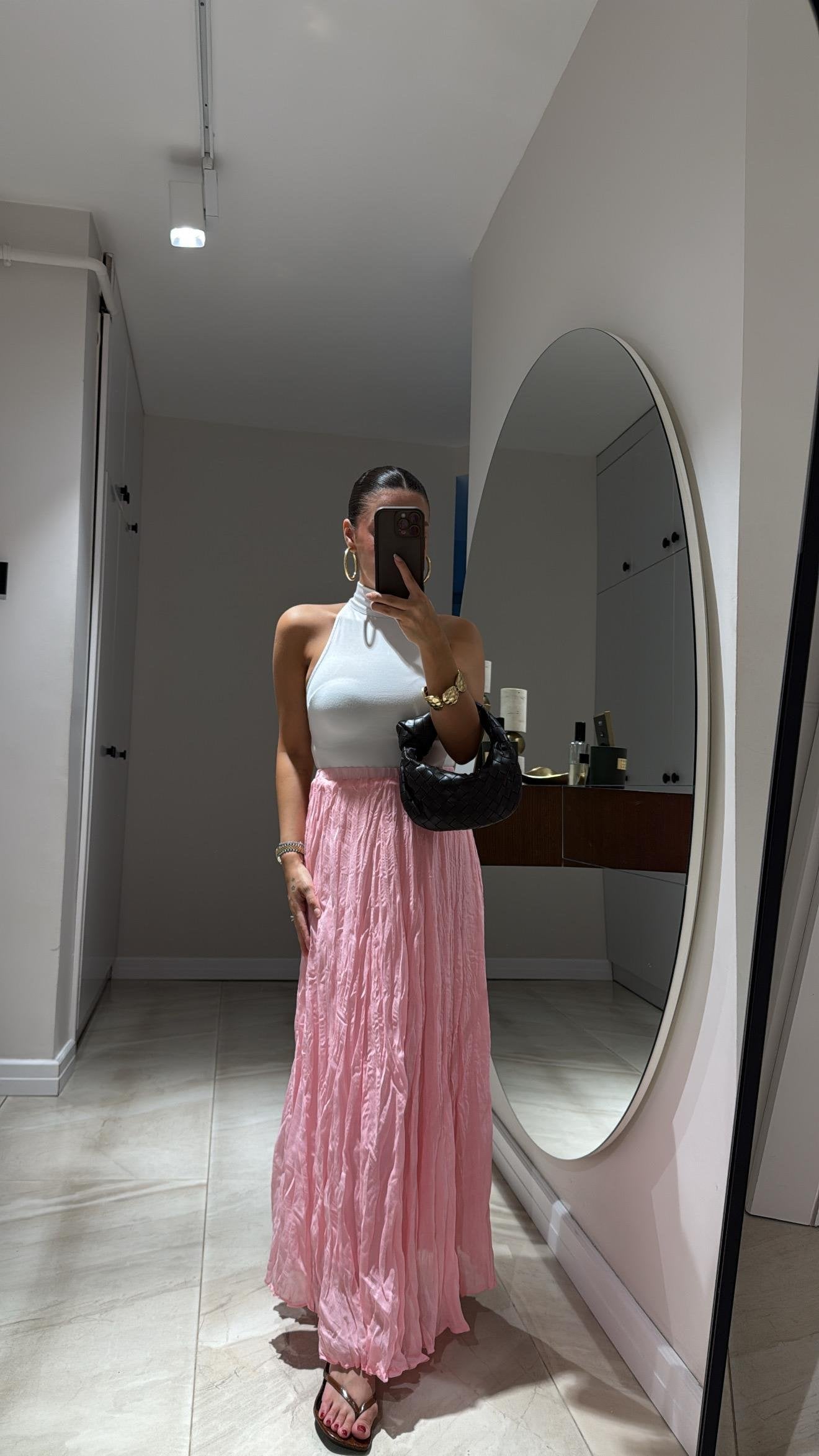 Pink Crinkled Cotton Inlined Skirt