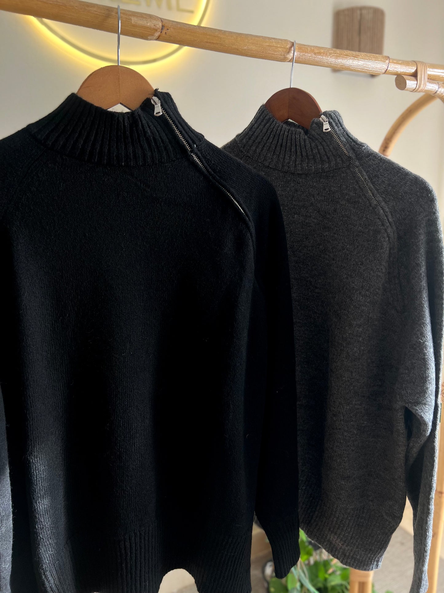 Black Quarter Zip Up Collar Pullover